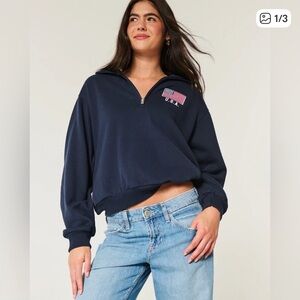 Hollister Easy USA Flag Navy Quarter-Zip Sweatshirt
